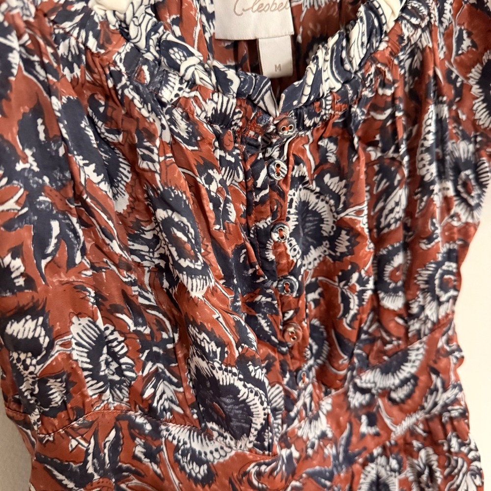 Cleobella Catalina Rust Floral Midi Dress Short Puff Sleeve Medium Boho Western - Picture 6 of 8